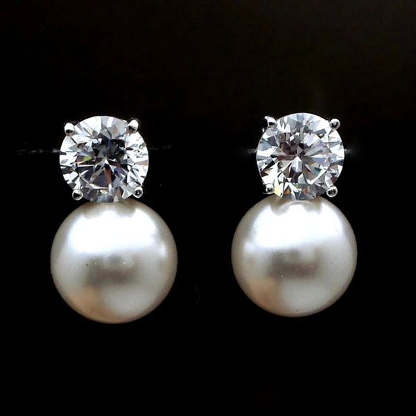 Ruili celebrity-style earrings, elegant women's simulated pearl single diamond earrings, fashionable evening earrings