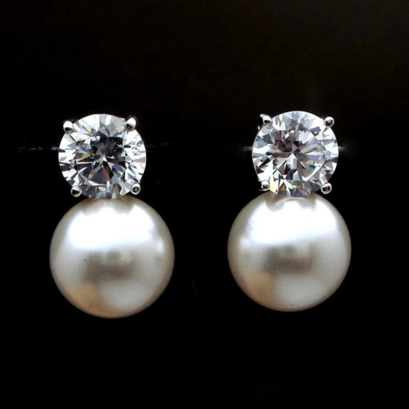 Ruili celebrity-style earrings, elegant women's simulated pearl single diamond earrings, fashionable evening earrings