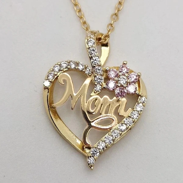 Love pendant MOM floral zircon heart-shaped clavicle chain hot selling new necklace