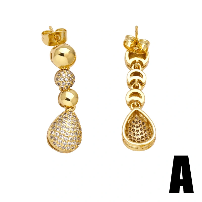 Hot selling water drop round earrings personality versatile inlaid zircon gold-plated earrings erv31