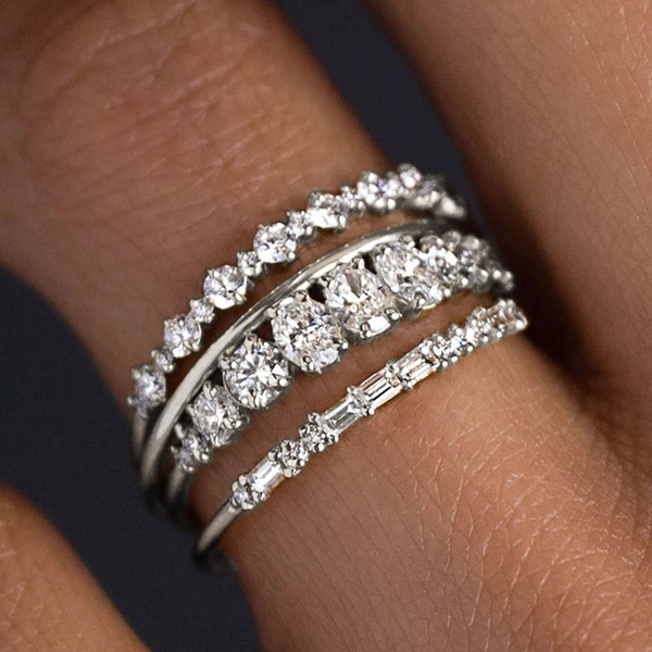 European and American light luxury high-end geometric ring women's shiny fashion ring four-piece set engagement wedding jewelry