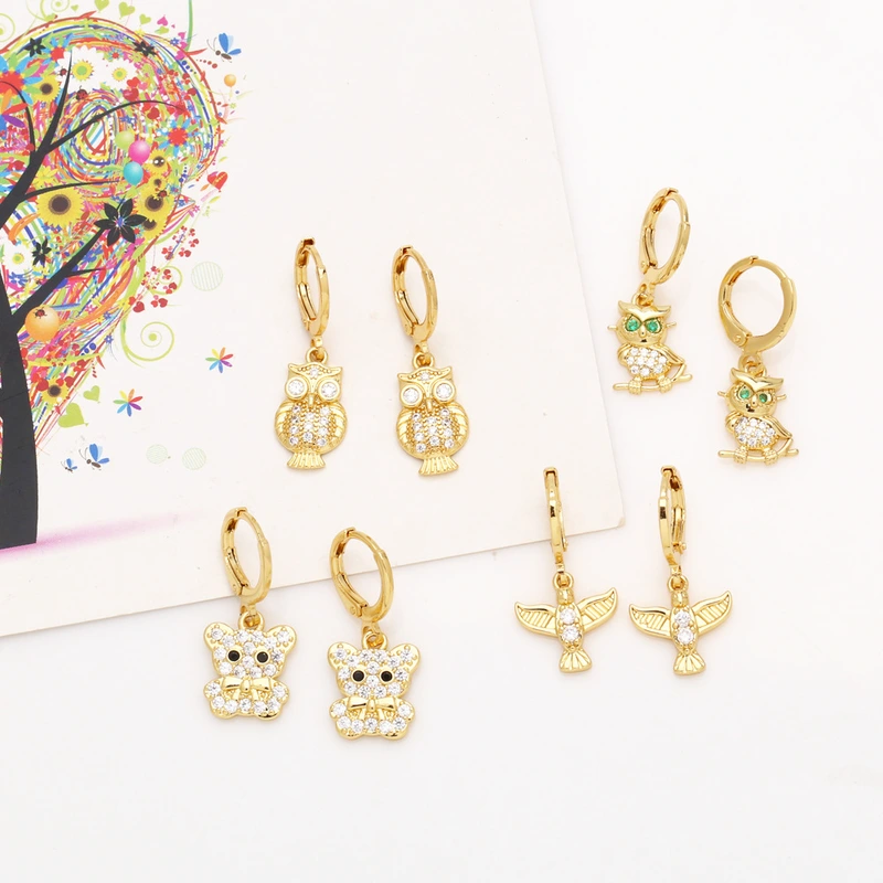 Hot selling earrings European and American simple zircon all-match cartoon animal earring pendant wholesale ert97