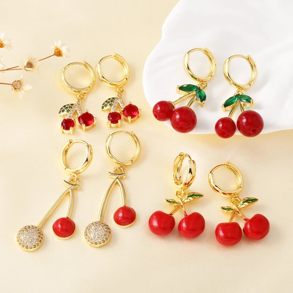 AS jewelry European and American hot selling niche design zircon oil drop fruit cherry earrings earrings earrings erq84