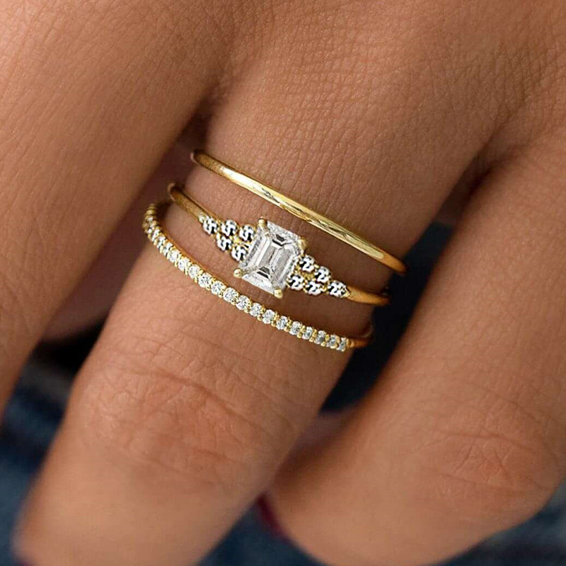  Japanese and Korean e-commerce light luxury style ring three-piece set high-end geometric ring female engagement wedding matching style