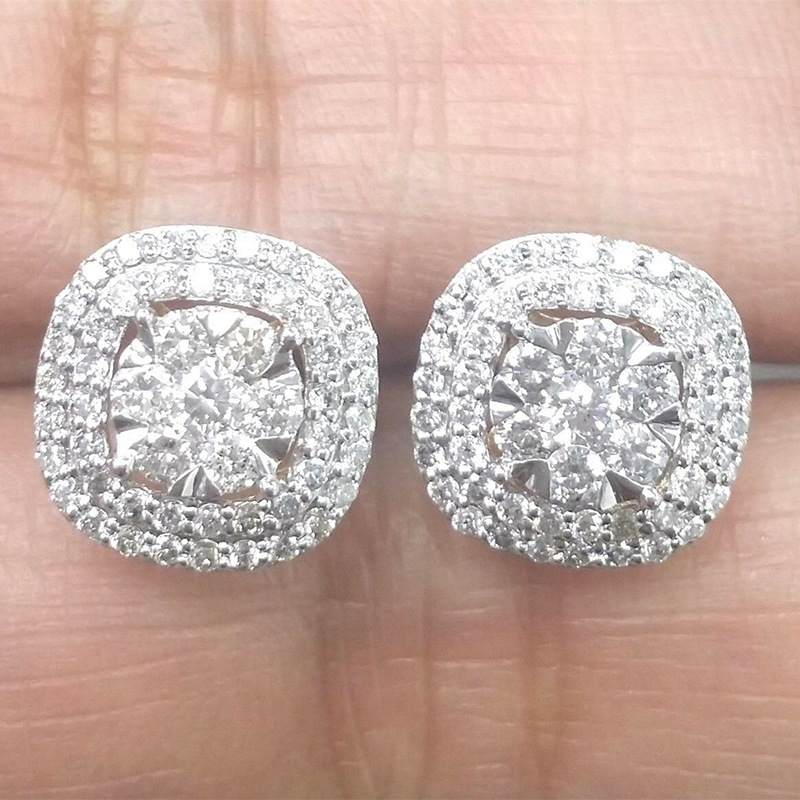 Light luxury style super flash micro inlaid zircon geometric square earrings Japanese and Korean simple fashion student earring accessories