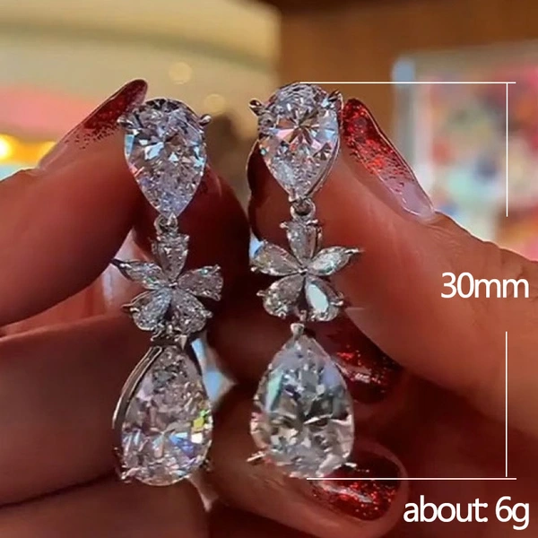 Fashion creative earrings exquisite flower AAA zircon drop earrings bridal banquet all-match earrings
