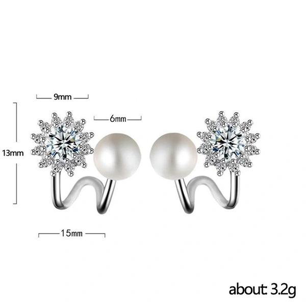 Live new earrings exquisite sunflower imitation pearl ear clips female star same style zircon earrings
