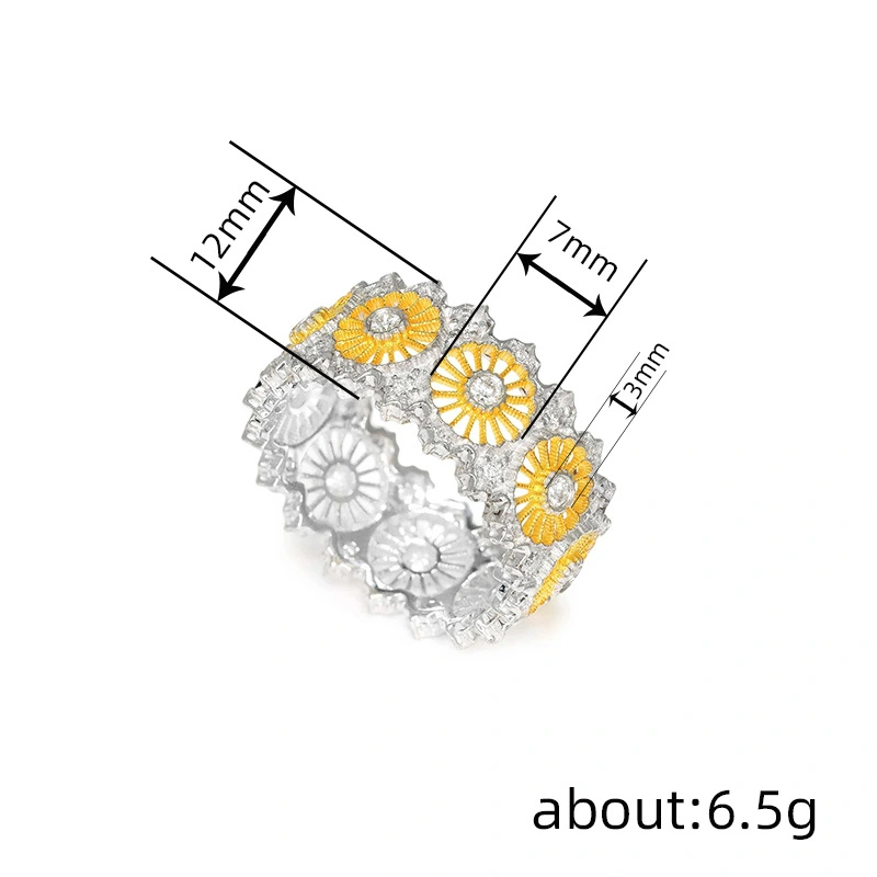  European and American hot-selling floral geometric rings, pastoral temperament, elegant rings for women, two-color, fresh and popular jewelry
