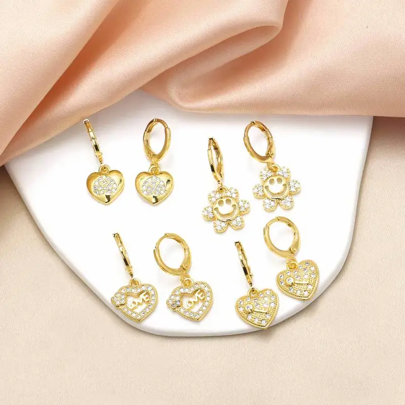 AS jewelry European and American love heart pendant earrings gold-plated sunflower smiley face inlaid zircon earrings era382