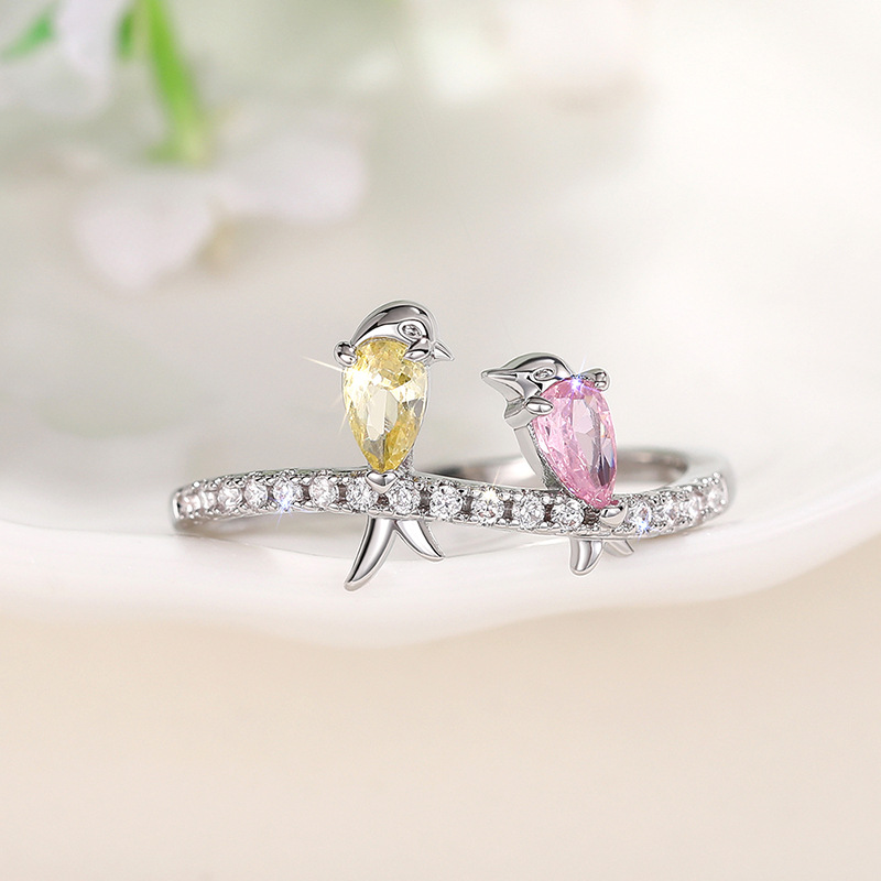  New European and American small fresh colorful bird ring Korean version cute swallow ring for Mother's Day gift