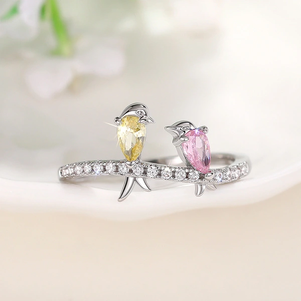  New European and American small fresh colorful bird ring Korean version cute swallow ring for Mother's Day gift