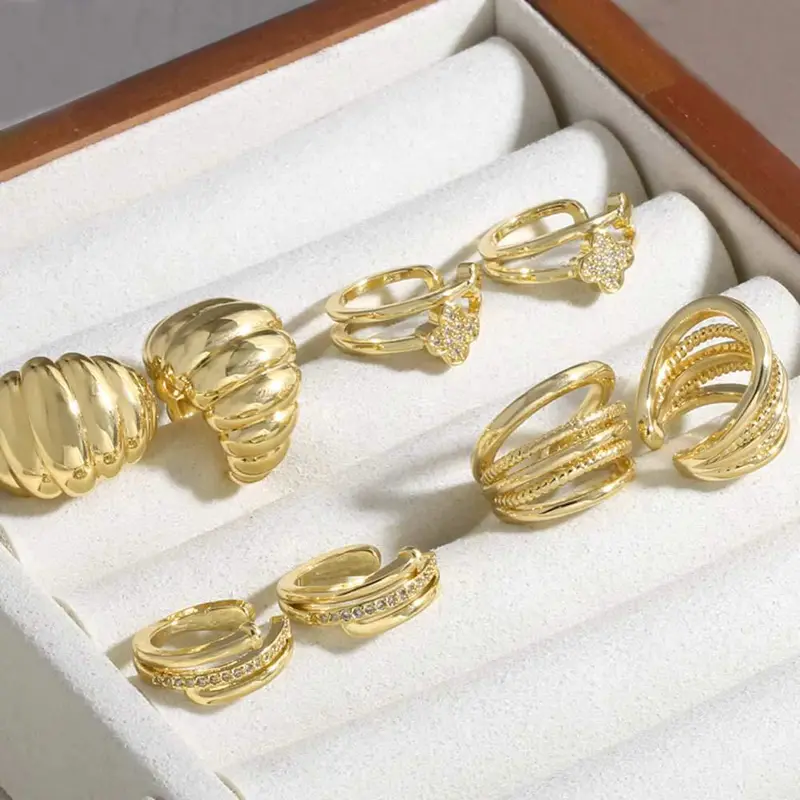 AS jewelry new multi-layer C-shaped earrings female copper plated 18k gold polished ear clip earrings era281