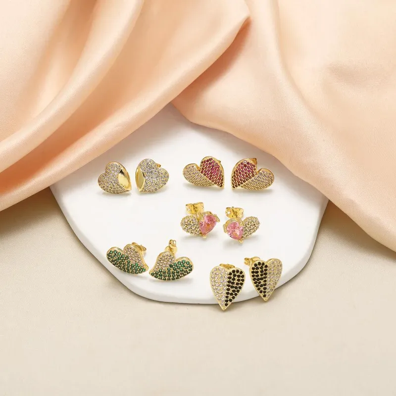 AS jewelry hot selling love heart inlaid colored zircon earrings earrings female err03