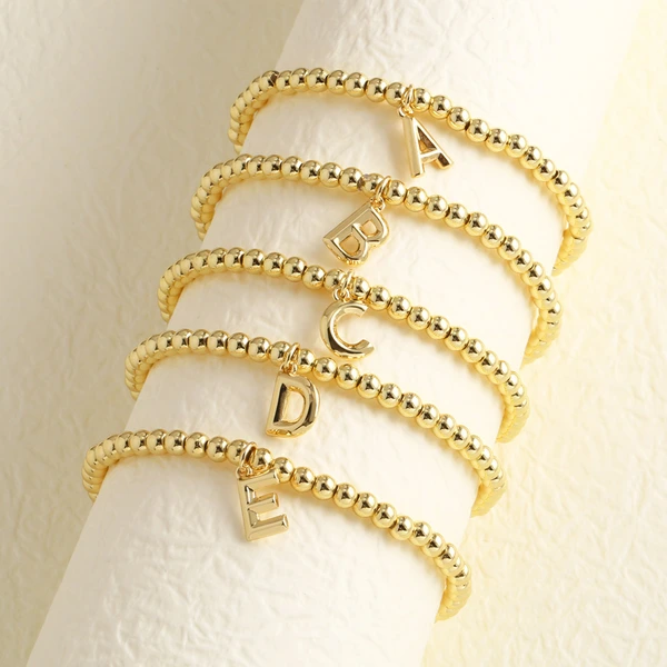 AS jewelry hot selling gold three-dimensional 26 English letters beaded bracelet bracelet brb34