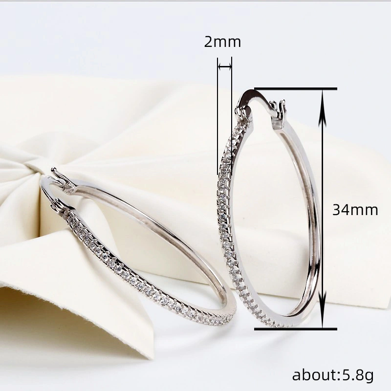  Large circle inlaid zircon earrings European and American hot selling fashionable temperament ear clips shiny female earrings