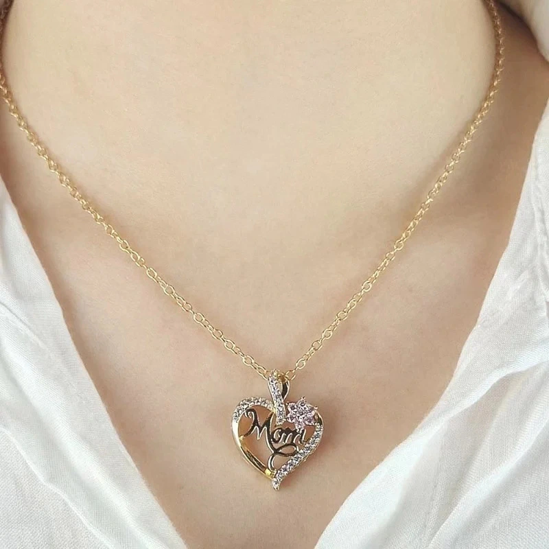 Love pendant MOM floral zircon heart-shaped clavicle chain hot selling new necklace