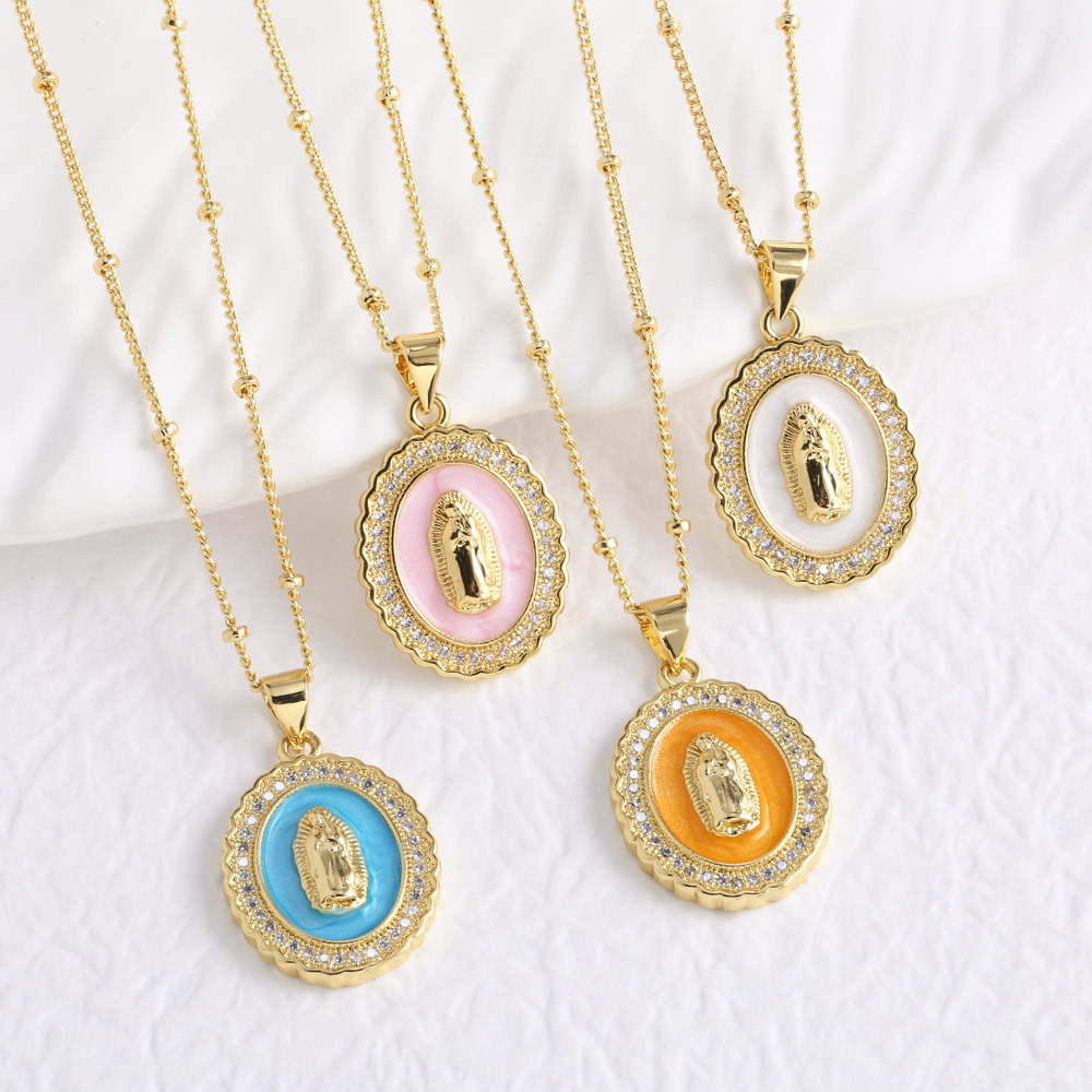 AS jewelry hot selling Virgin Mary pendant copper plated real gold necklace clavicle chain nkr35
