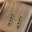 Emerald small square tassel earrings personality retro face slimming net celebrity earrings fashion trend earrings