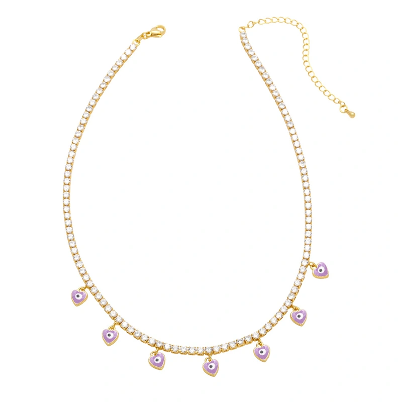 European and American hot-selling zircon tennis chain women's fashion niche oil drop heart-shaped devil eye pendant clavicle chain nkb034
