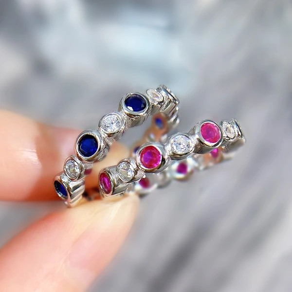  New round ring geometric shape wrong color micro inlaid index finger ring simple and versatile temperament ring