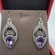  Retro alloy hollow purple earrings personality teardrop-shaped pendant ear hook floral design earrings