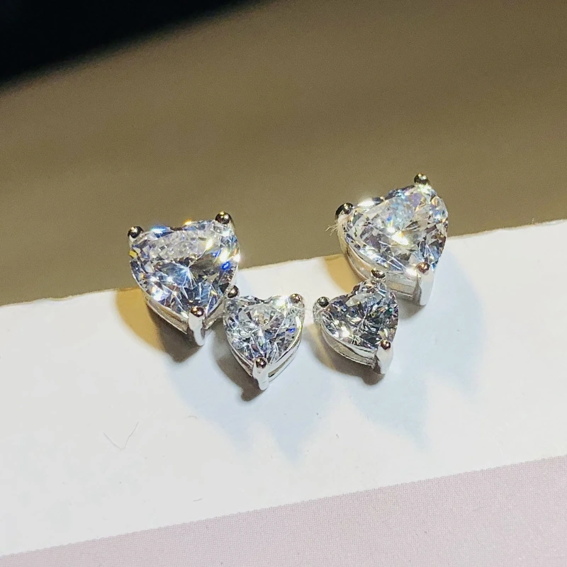 Sweet and fashionable super flash double love zircon earrings inlaid with large and small heart-shaped earrings popular earrings