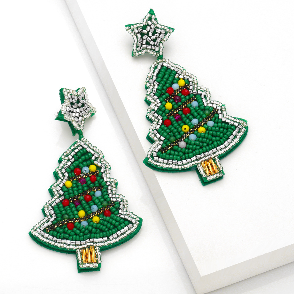 Hot selling Christmas tree earrings European and American new Christmas series rice bead earrings earrings ers73