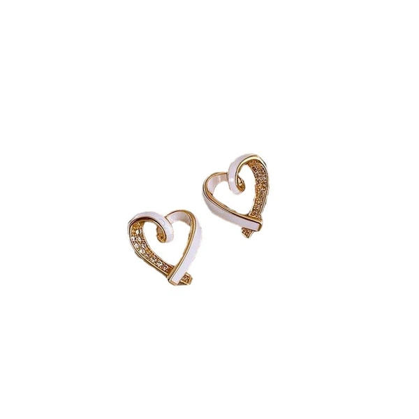Autumn and winter unique love design earrings 2023 new glue zircon earrings heart-shaped daily commuting ears