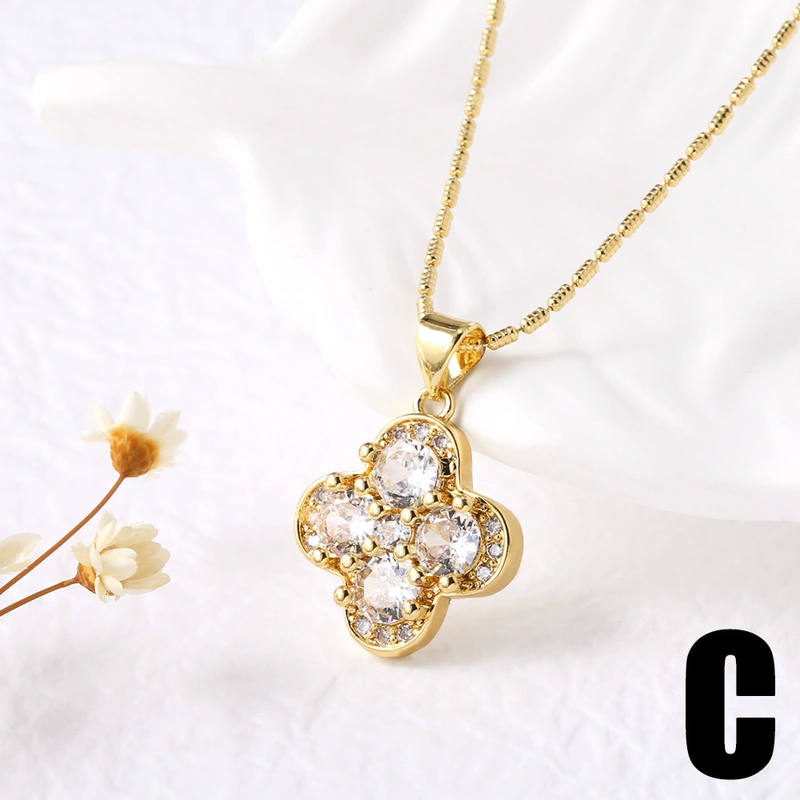 AS jewelry gold-plated full zircon four-leaf clover snowflake pendant necklace nka032 necklace