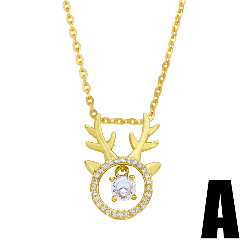 Clearance zircon cute bear necklace female European and American elk pendant clavicle chain temperament network celebrity accessories nkw30