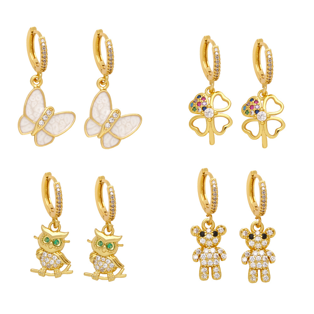 European and American new fashion sweet cute girl butterfly bear earrings simple temperament four-leaf clover earrings ers36