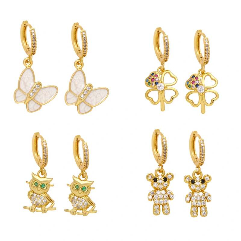 European and American new fashion sweet cute girl butterfly bear earrings simple temperament four-leaf clover earrings ers36