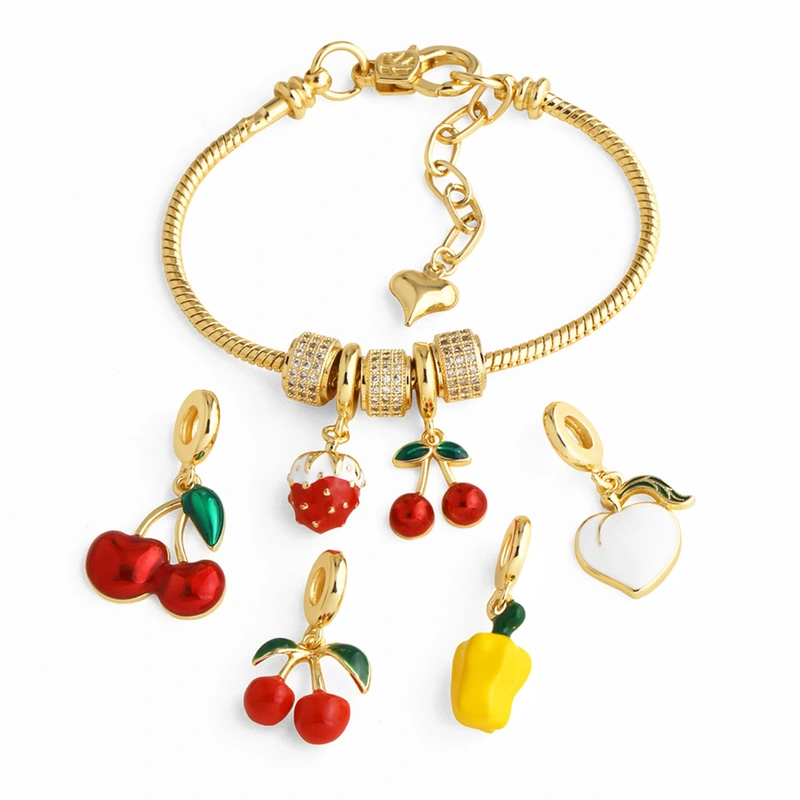 Jewelry new copper plated 18k gold oil drop fruit cherry strawberry pendant bracelet brn15 bracelet