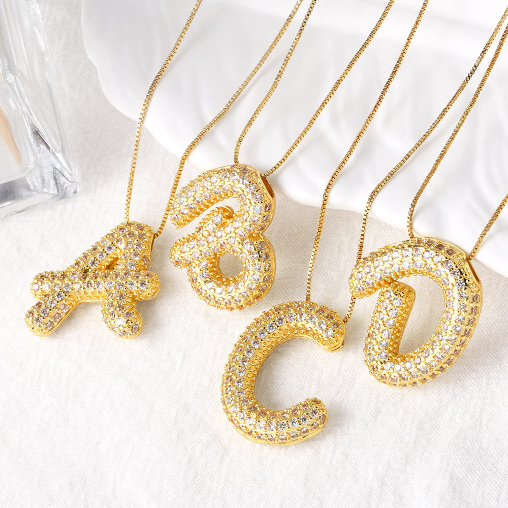 AS jewelry new hot selling writing full zirconium 26 English letters pendant necklace clavicle chain nkz14