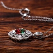 New exquisite hollow flower colored gemstone necklace luxury women's zircon pendant O chain