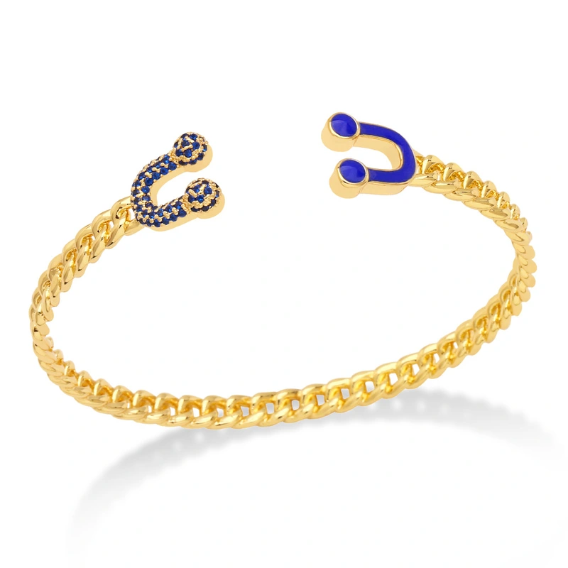 European and American jewelry fashion trend inlaid colored diamond horseshoe buckle bracelet female personality double U-shaped head bracelet brj90