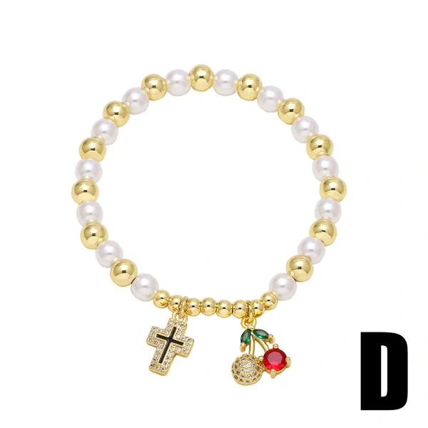 AS jewelry Europe and the United States hot selling pearl beads cross cherry fruit pendant gold-plated bracelet female brm82