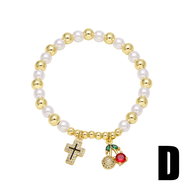 AS jewelry Europe and the United States hot selling pearl beads cross cherry fruit pendant gold-plated bracelet female brm82