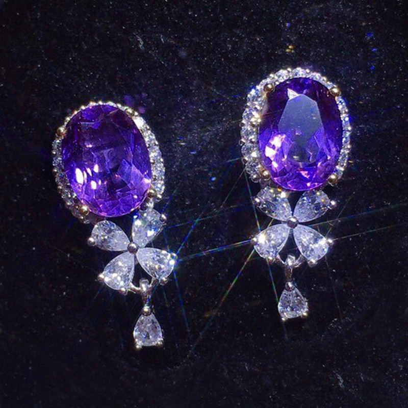 Stylish and dazzling amethyst earrings, fashionable and versatile, simple and short, light luxury earrings, popular online jewelry