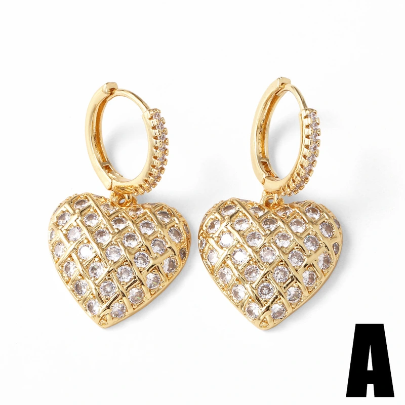 AS jewelry inlaid zircon copper plated real gold love heart shaped oil drop earrings earrings earrings ery54