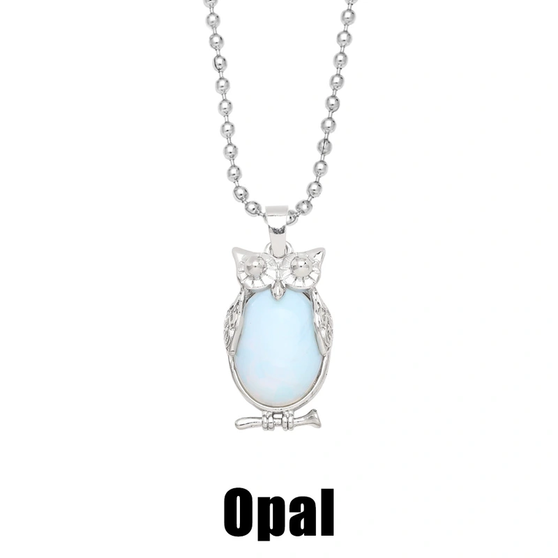 Hot selling crystal agate owl necklace retro punk style owl pendant silver sweater chain nkb660