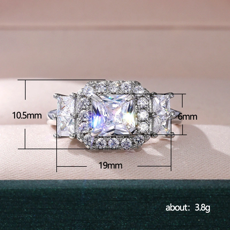 Hot selling new princess square imitation zircon ring wedding proposal carat diamond ring wedding ring female