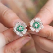 Niche high-end earrings unique French flower diamond-studded temperament trendy earrings popular earrings