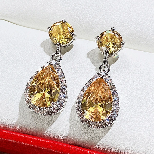 European and American temperament water drop AAA zircon earrings copper inlaid with diamonds emerald multi-color optional earrings ear jewelry