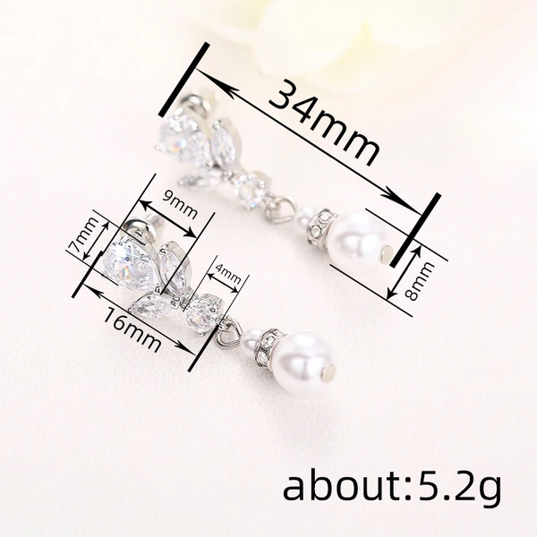  Water drop geometric design earrings for women, imitation pearls and zircon, elegant and elegant jewelry, fairy fashion, internet celebrity style