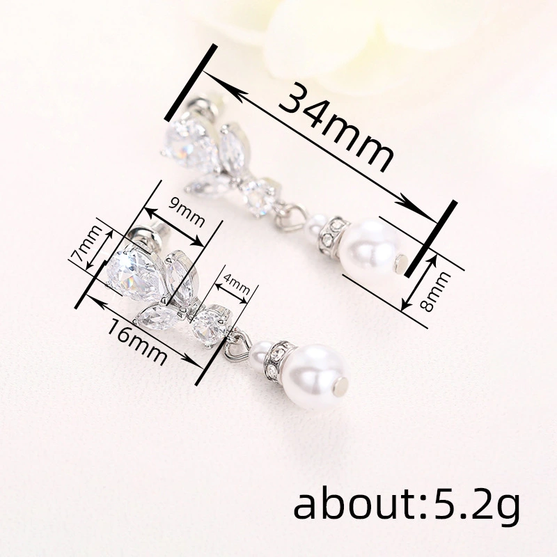  Water drop geometric design earrings for women, imitation pearls and zircon, elegant and elegant jewelry, fairy fashion, internet celebrity style