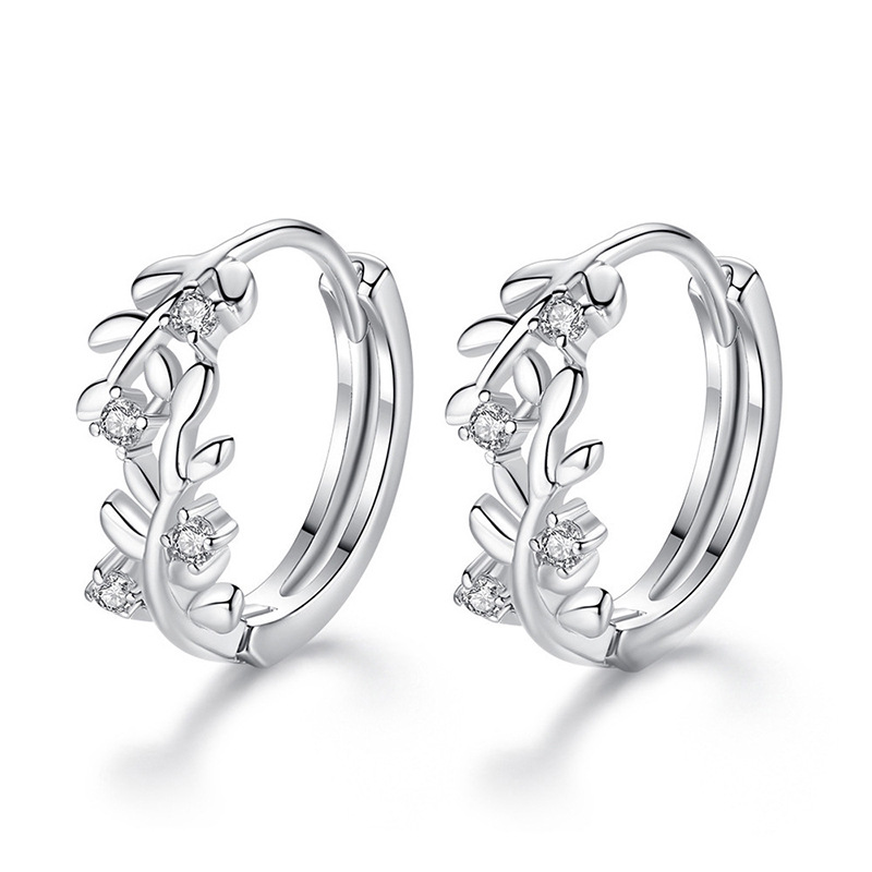   Inlaid zircon earrings for women, leaf geometry, exquisite jewelry, daily ladies' jewelry