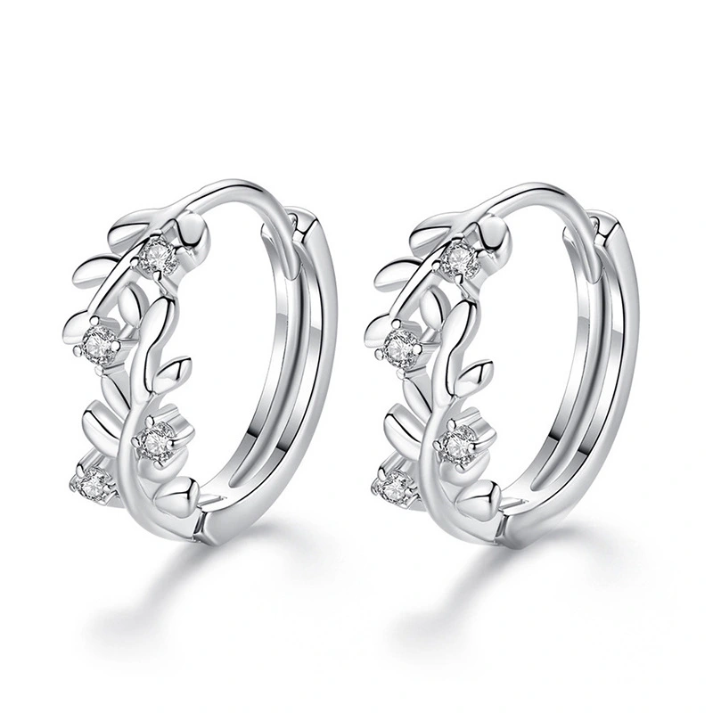   Inlaid zircon earrings for women, leaf geometry, exquisite jewelry, daily ladies' jewelry