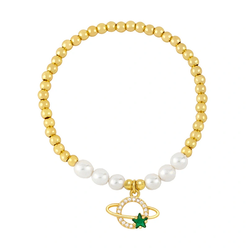 Clearance European and American jewelry wholesale fashion planet pendant bracelet pearl bracelet gold beaded bracelet brj15