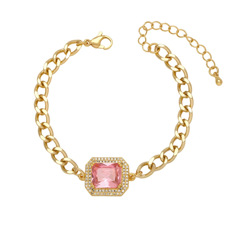 Clearance hot sale inlaid colored zircon bracelet women's versatile copper plated real gold hand jewelry brd25